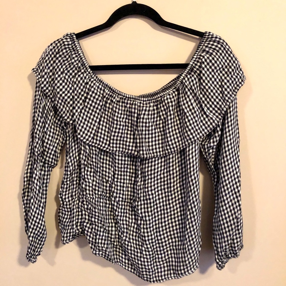 Off the shoulder black/white gingham top